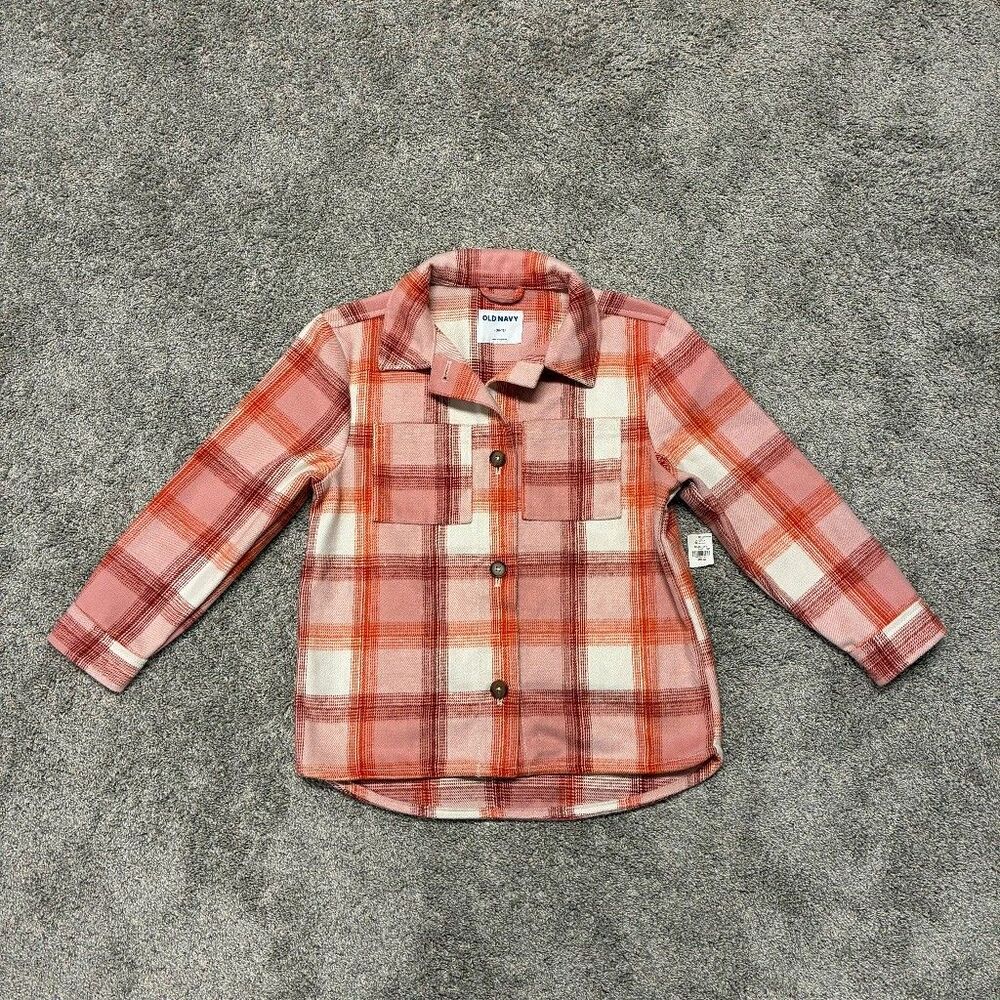 Old Navy Kids Plaid Flannel Shacket L 10-12 Pink Red Cottagecore Cabin Fall NWT
